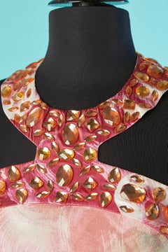 Robe de cocktail dos nu en mousseline de soie imprimée et décolleté en strass JIKI