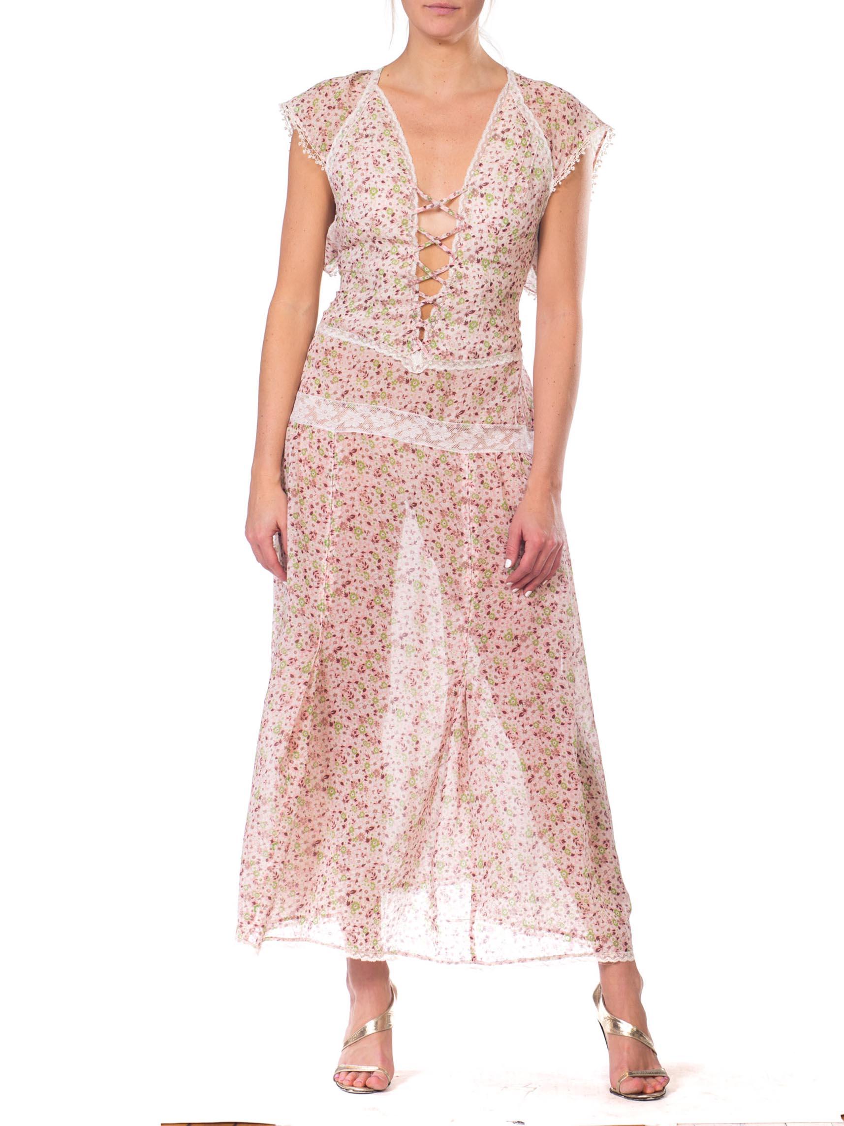 MORPHEW COLLECTION Backless Maxi Dress Made From 1930S Floral Cotton With Victorian Lace