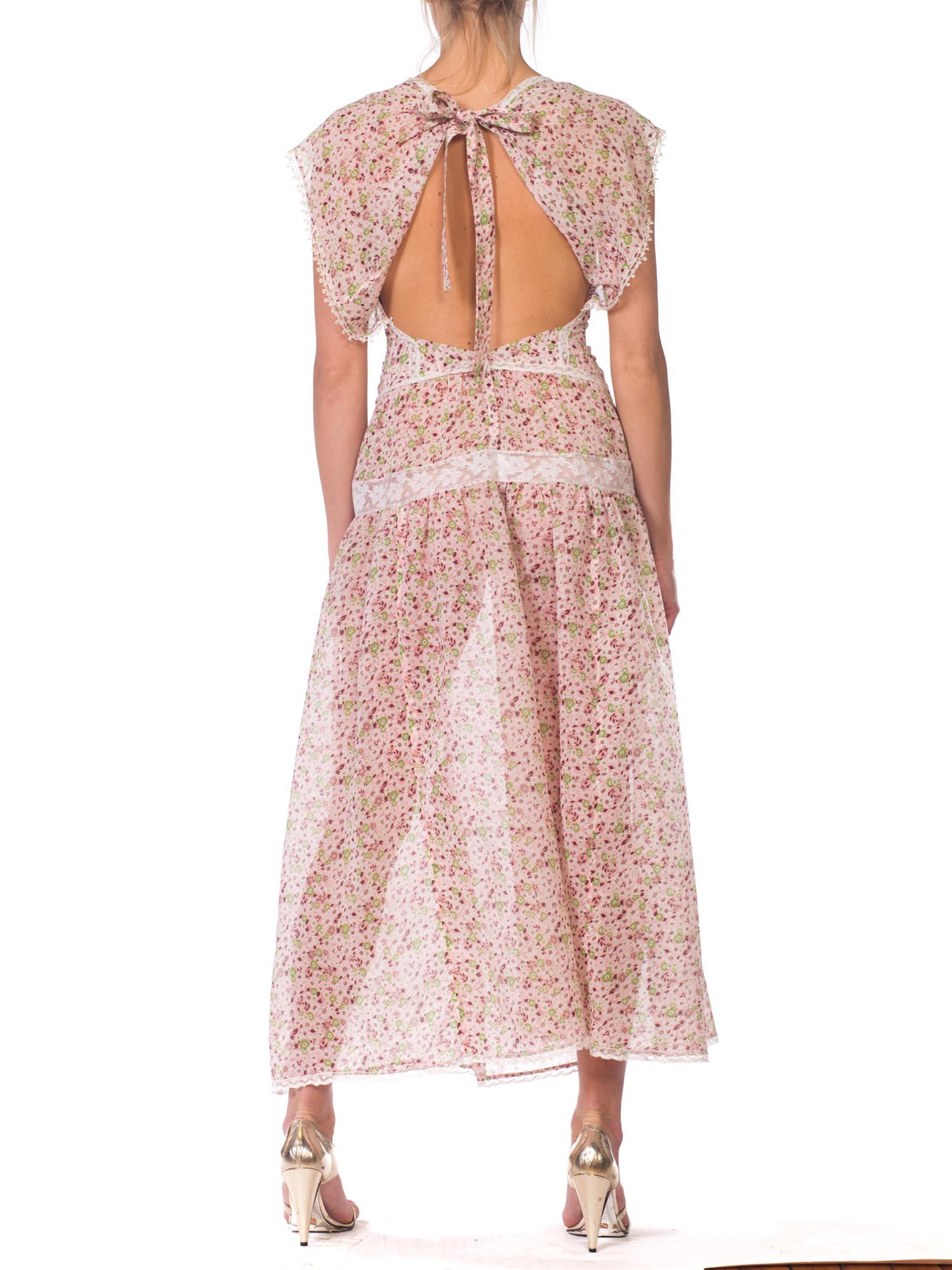 MORPHEW COLLECTION Backless Maxi Dress Made From 1930S Floral Cotton With Victo In Excellent Condition In New York, NY