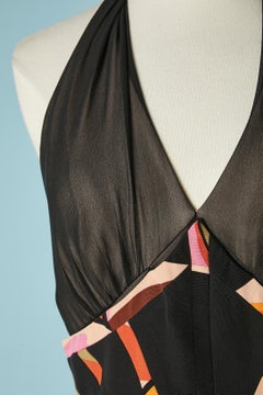 Backless evening dress in black chiffon and geometrical print panel Jovani