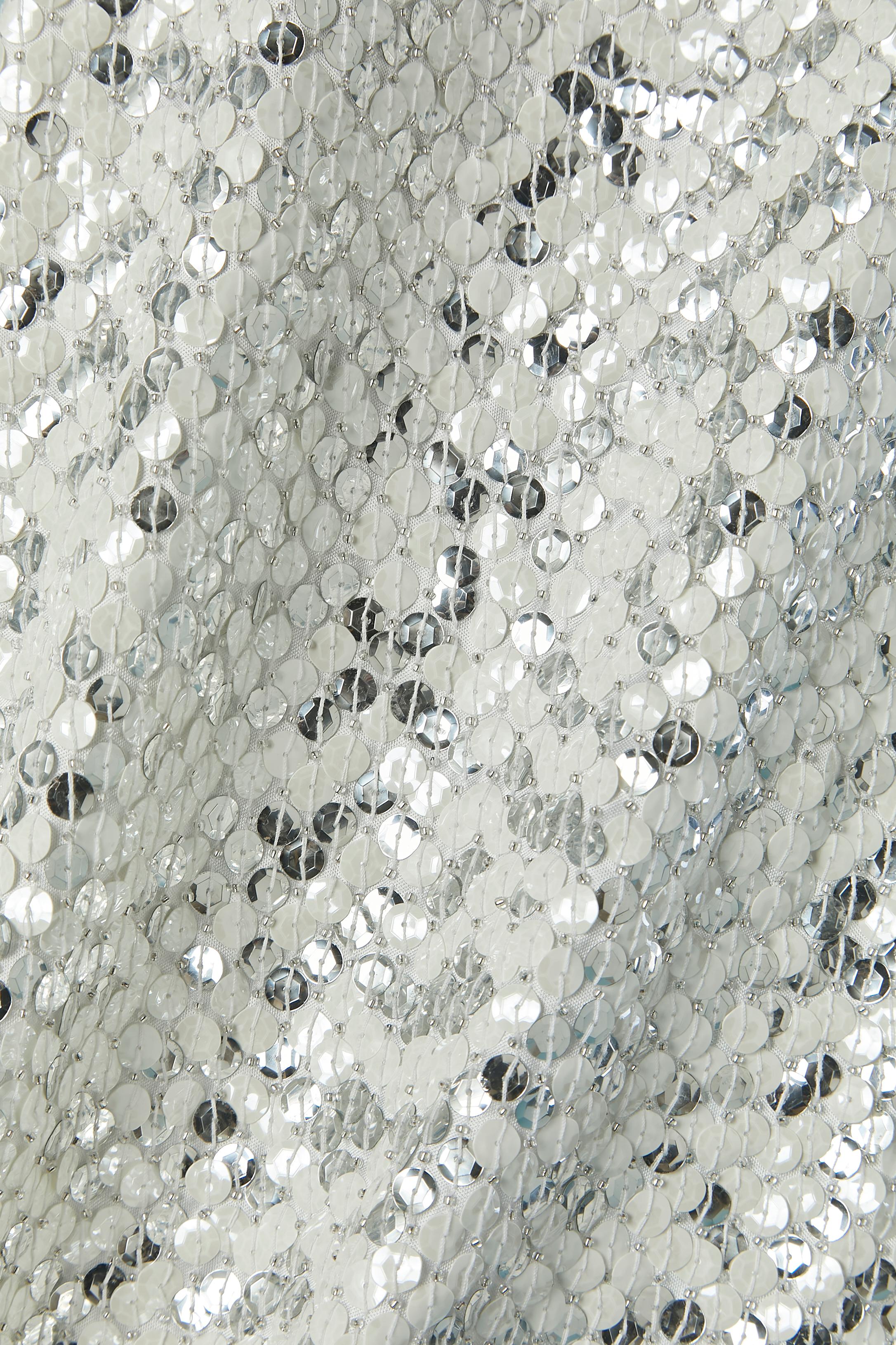 Women's Backless evening dress in silver and white sequin Caché
