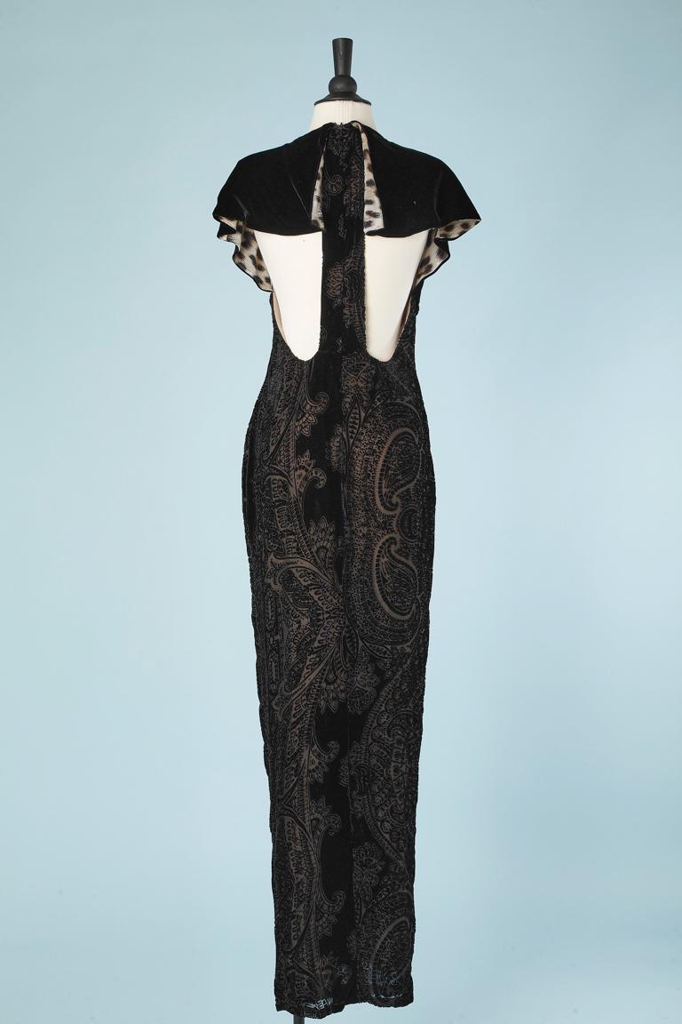 Backless evening dress in velvet and dévoré paisley velvet Roberto Cavalli  For Sale 1
