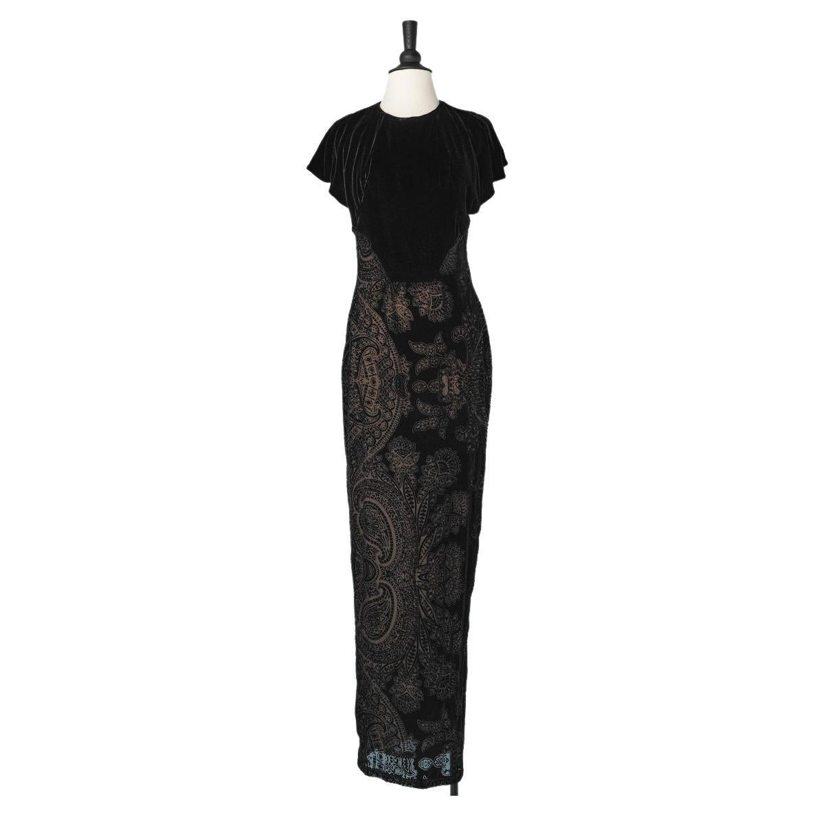 Backless evening dress in velvet and dévoré paisley velvet Roberto Cavalli  For Sale