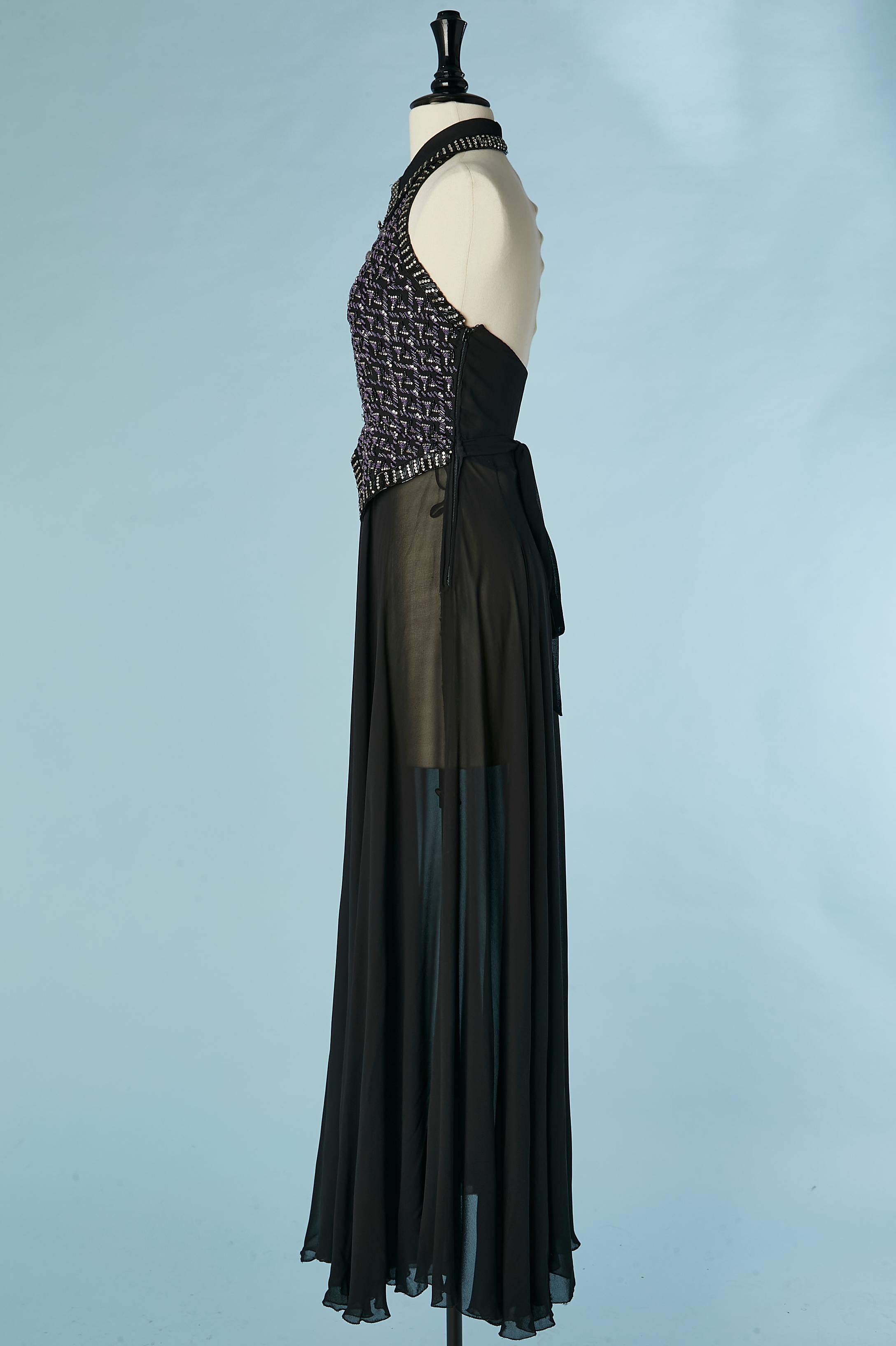 Backless evening dress with beaded and rhinestone front Circa 1970's  For Sale 1