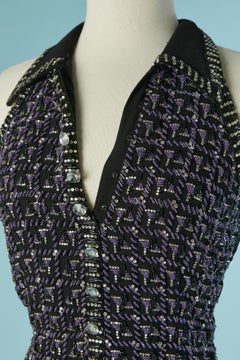 Backless evening dress with beaded "trompe l'oeil" vest Circa 1970