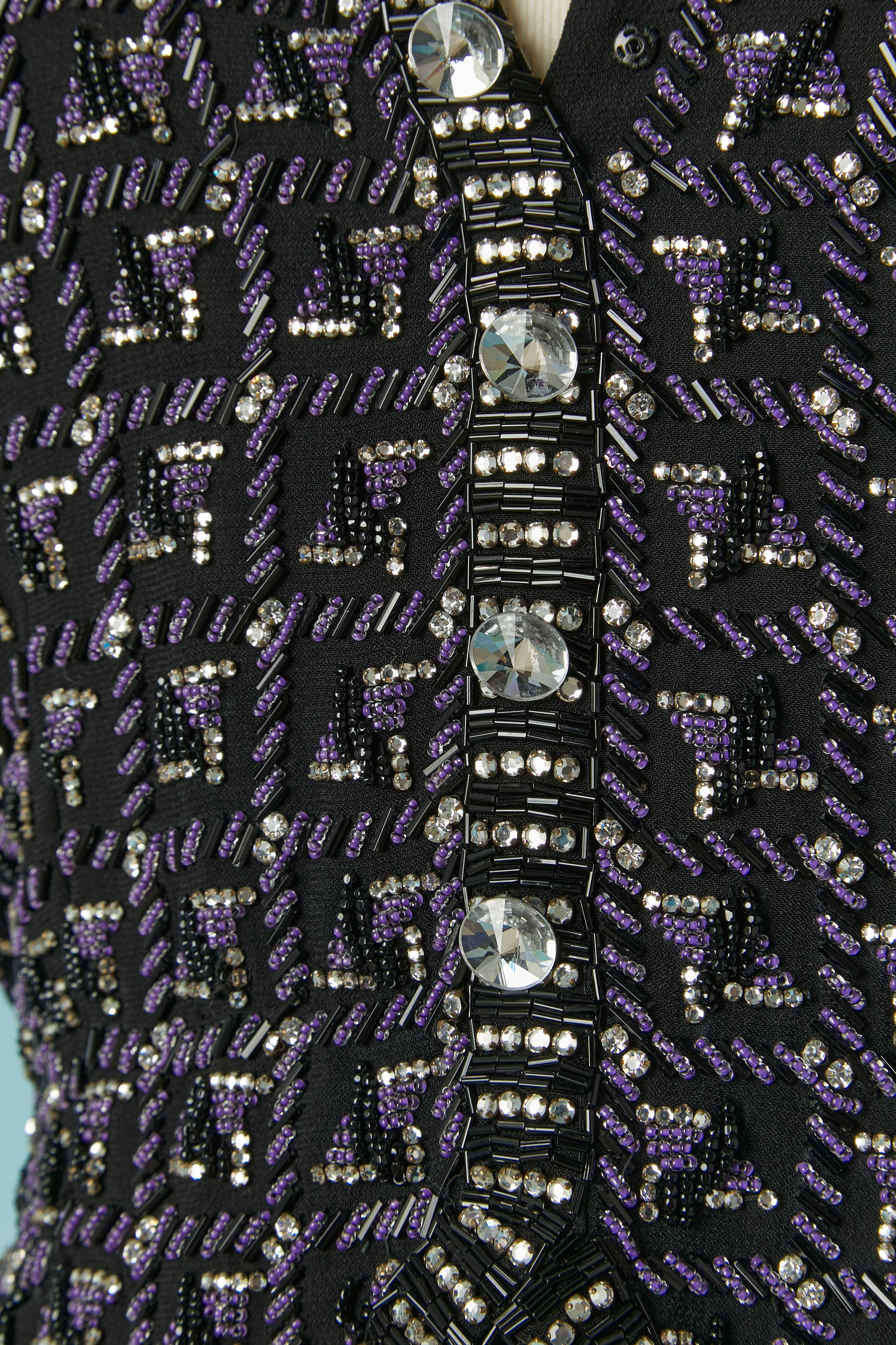 Noir Robe de soirée dos nu avec gilet perlé en 