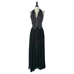 Backless evening dress with beaded "trompe l'oeil" vest Circa 1970