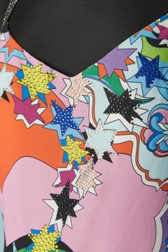 Backless evening dress with multicolor print and rhinestone Gai Mattiolo