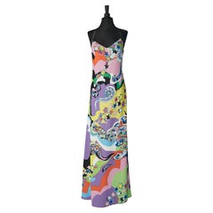 Backless evening dress with multicolor print and rhinestone Gai Mattiolo 