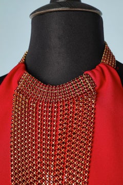 Backless evening dress with rubis rhinestone neckless Gai Mattiolo Couture NEW