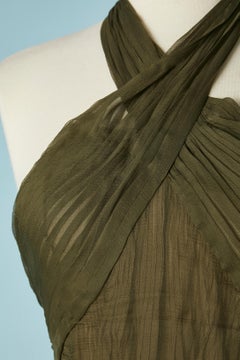 Backless kaki chiffon cocktail dress draped on the bust Rochas FW 1992/93