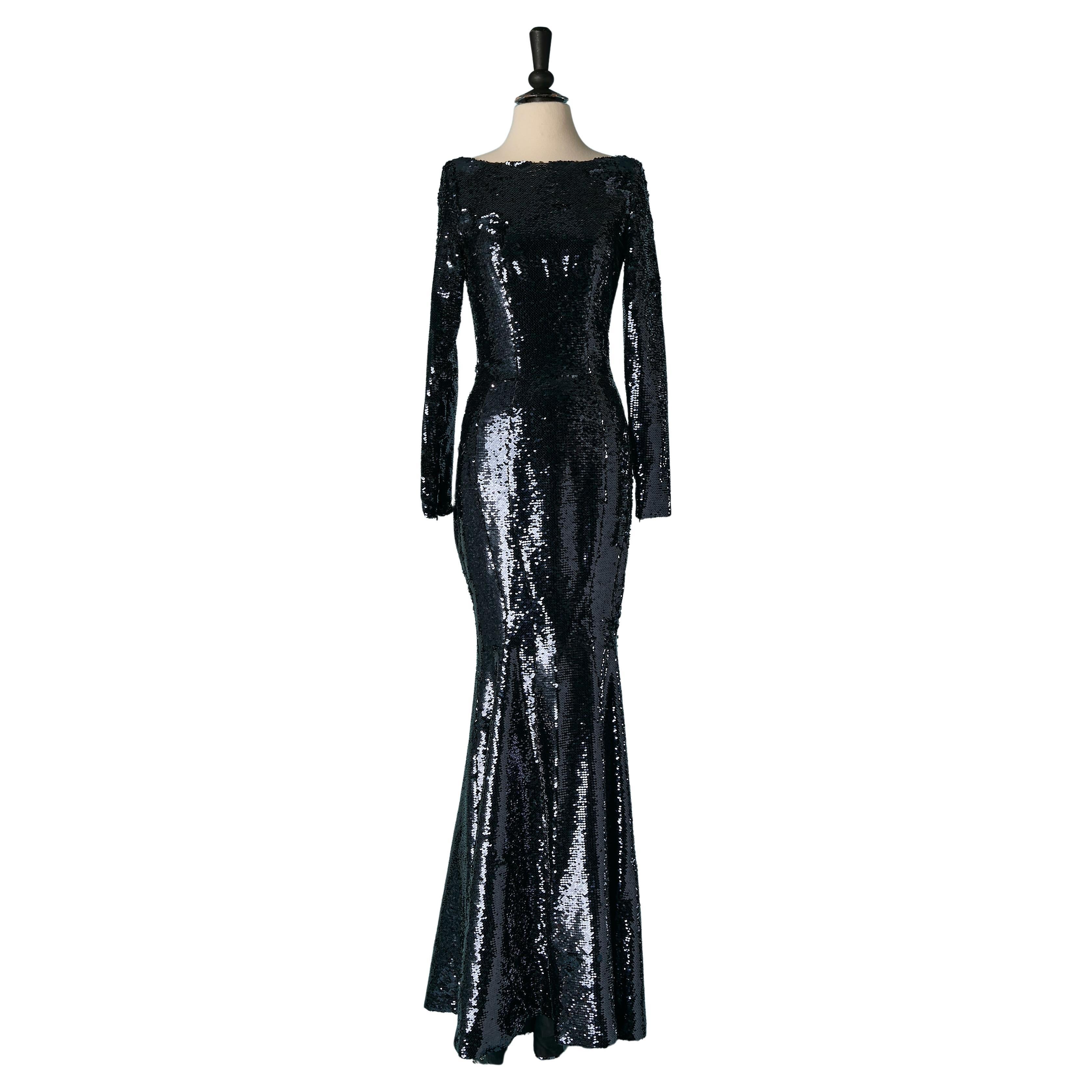 Rückenfreies nachtblaues Pailletten-Abendkleid ALEXANDRE VAUTHIER