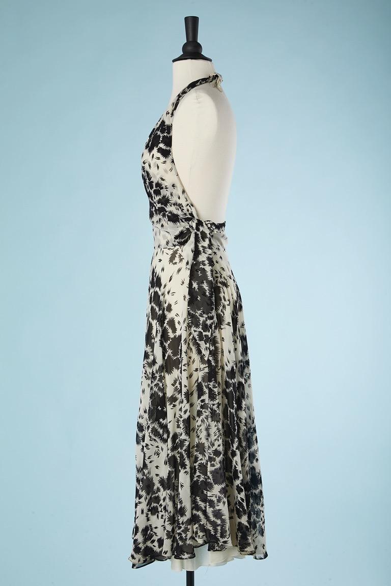Backless off-white cocktail rayon dress with black print Radley In Excellent Condition For Sale In Saint-Ouen-Sur-Seine, FR