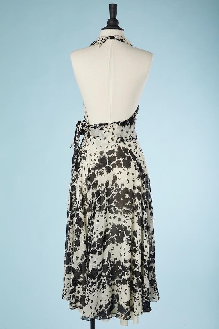 Women's Backless off-white cocktail rayon dress with black print Radley For Sale