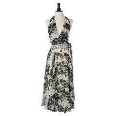 Vintage Backless off-white cocktail rayon dress with black print Radley