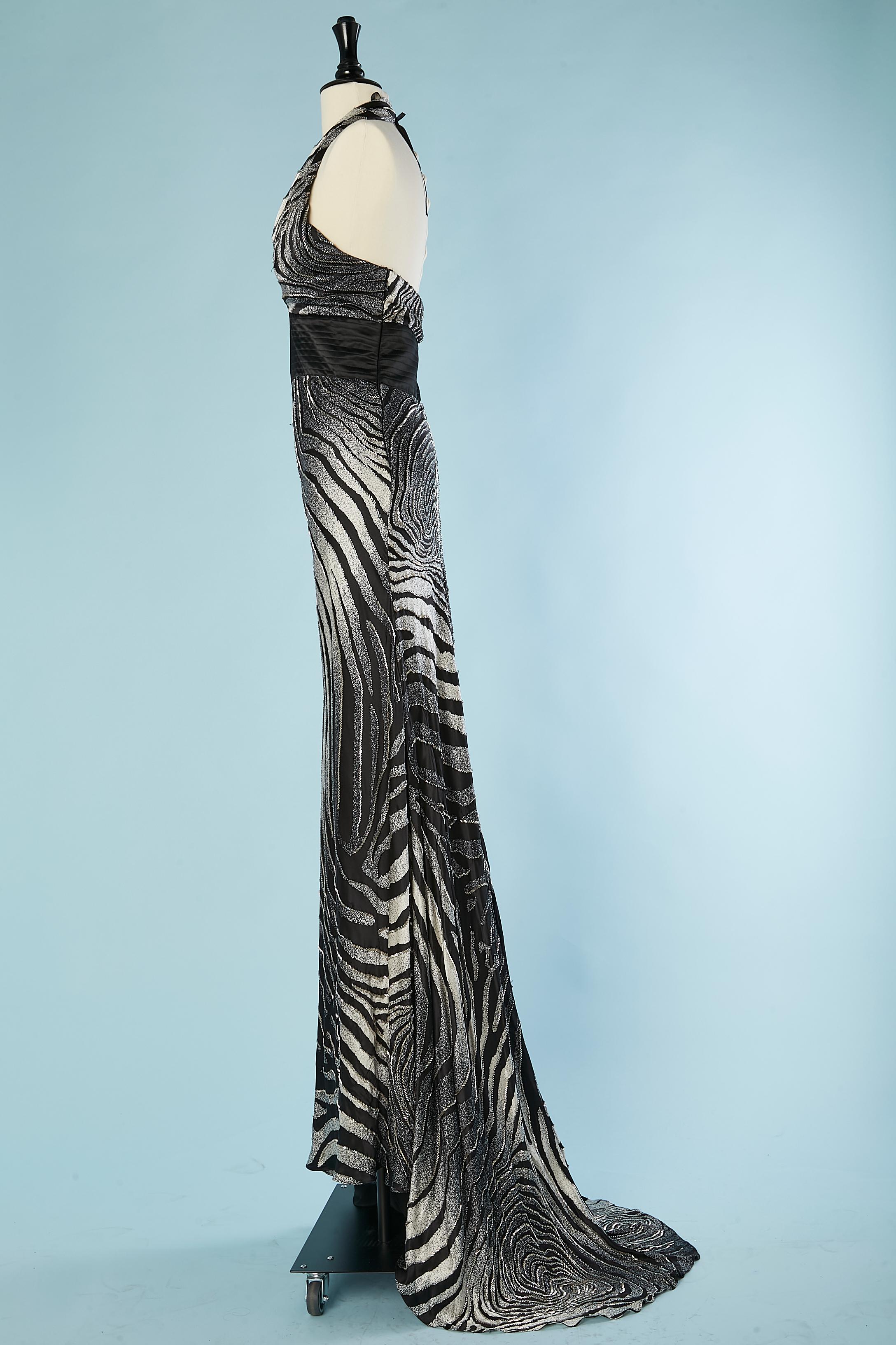 Backless printed and beaded silk evening dress Pierre Cardin NEW with tag For Sale 1