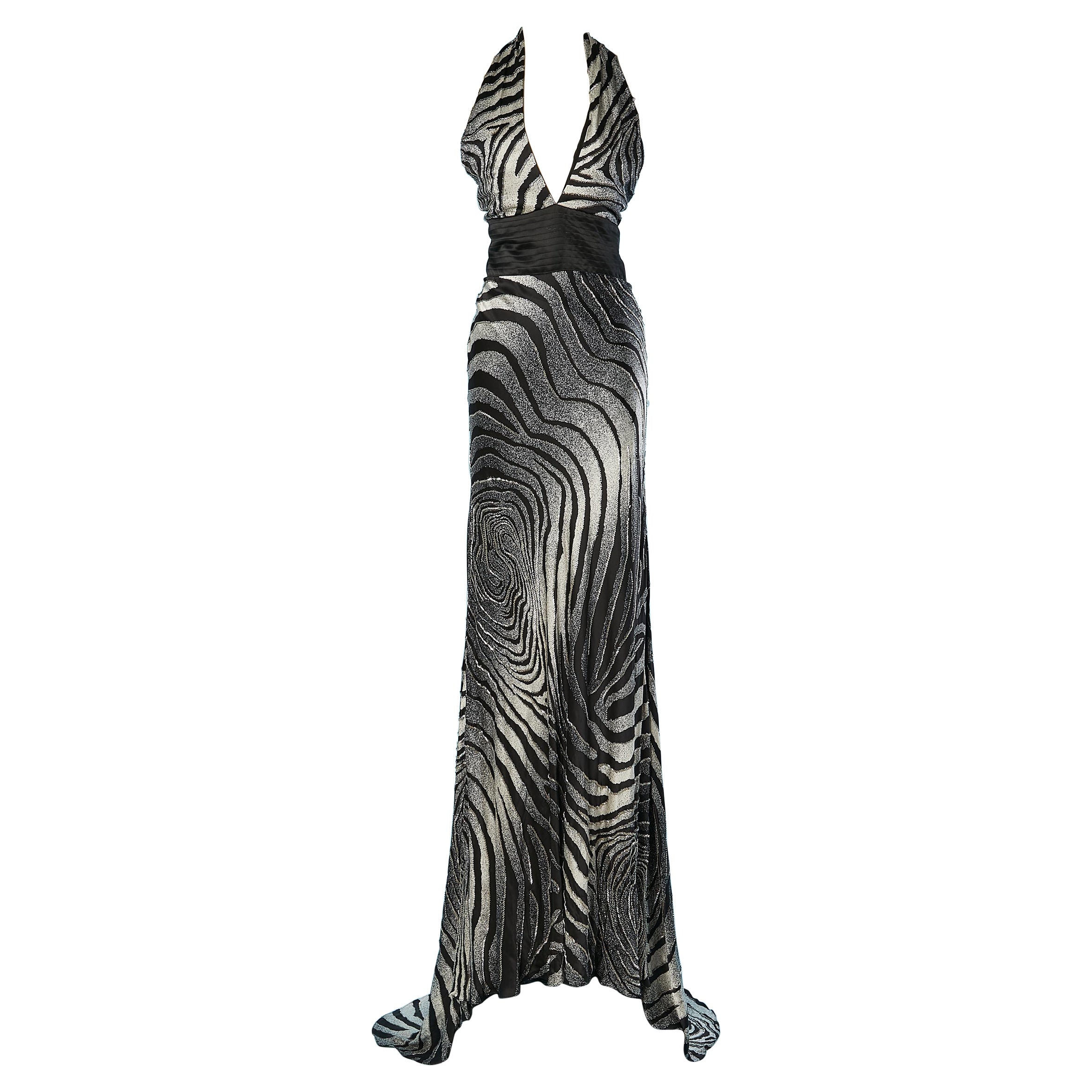 Rückenfreies bedrucktes und perlenbesetztes Abendkleid aus Seide von Pierre Cardin, NEU mit Etikett