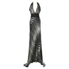 Rückenfreies bedrucktes und perlenbesetztes Abendkleid aus Seide von Pierre Cardin, NEU mit Etikett