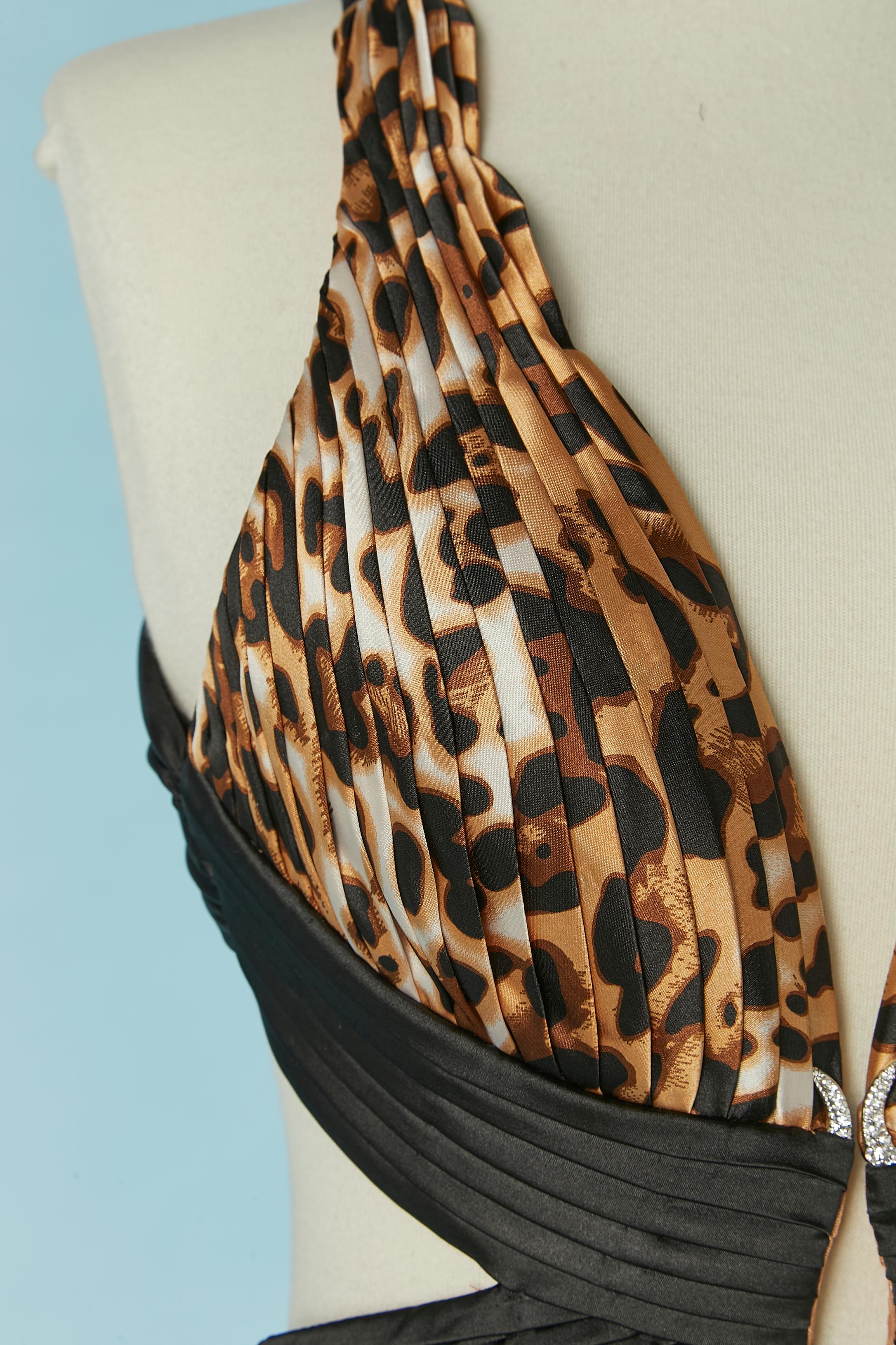 Brown Backless printed dress with animal print and pleated CACHÉ For Sale