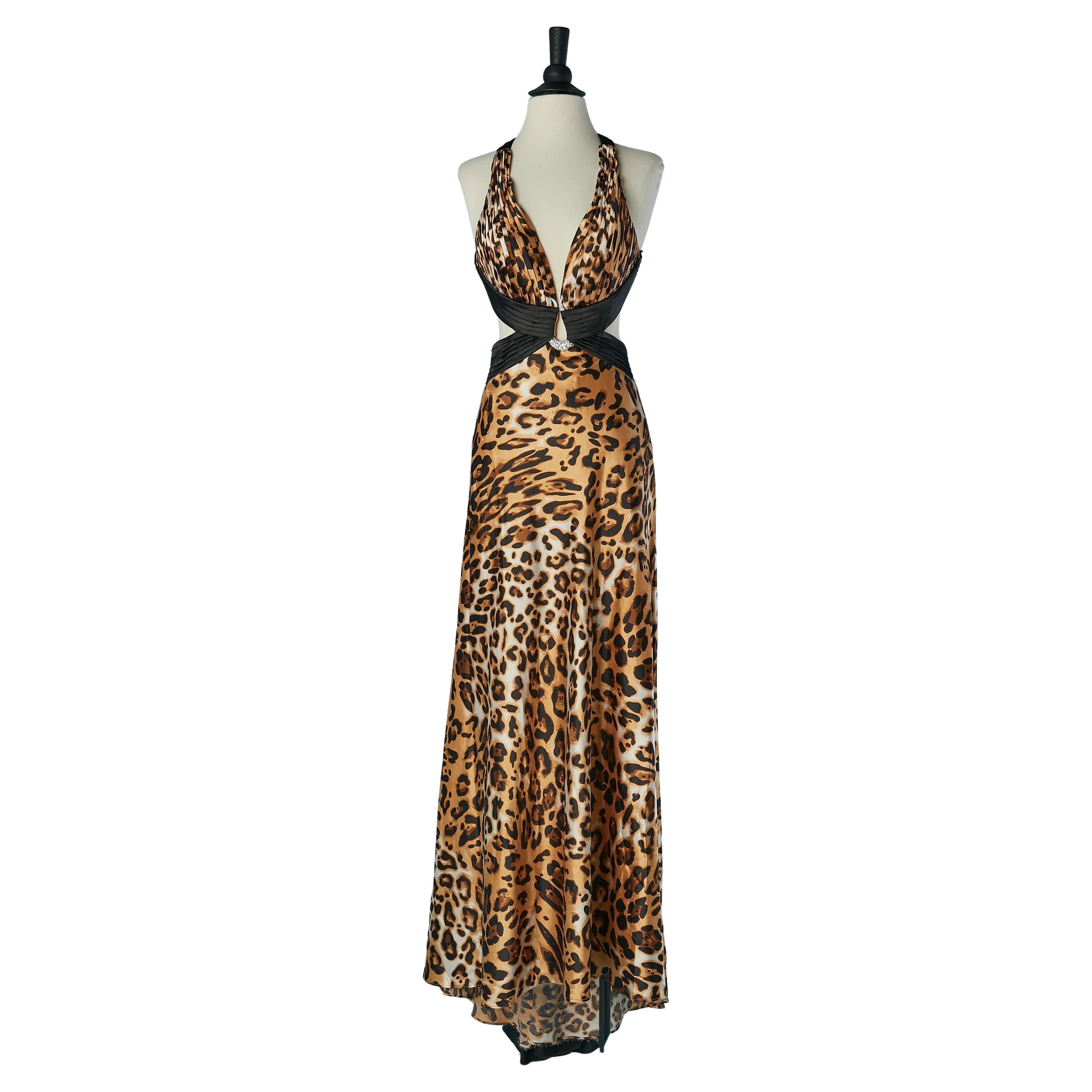 Backless printed dress with animal print and pleated CACHÉ For Sale