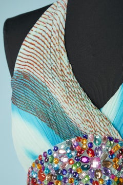 Backless printed evening dress with beaded waist Wind Fashion