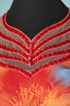 Backless printed jersey evening dress with beaded work Jenny Fashion