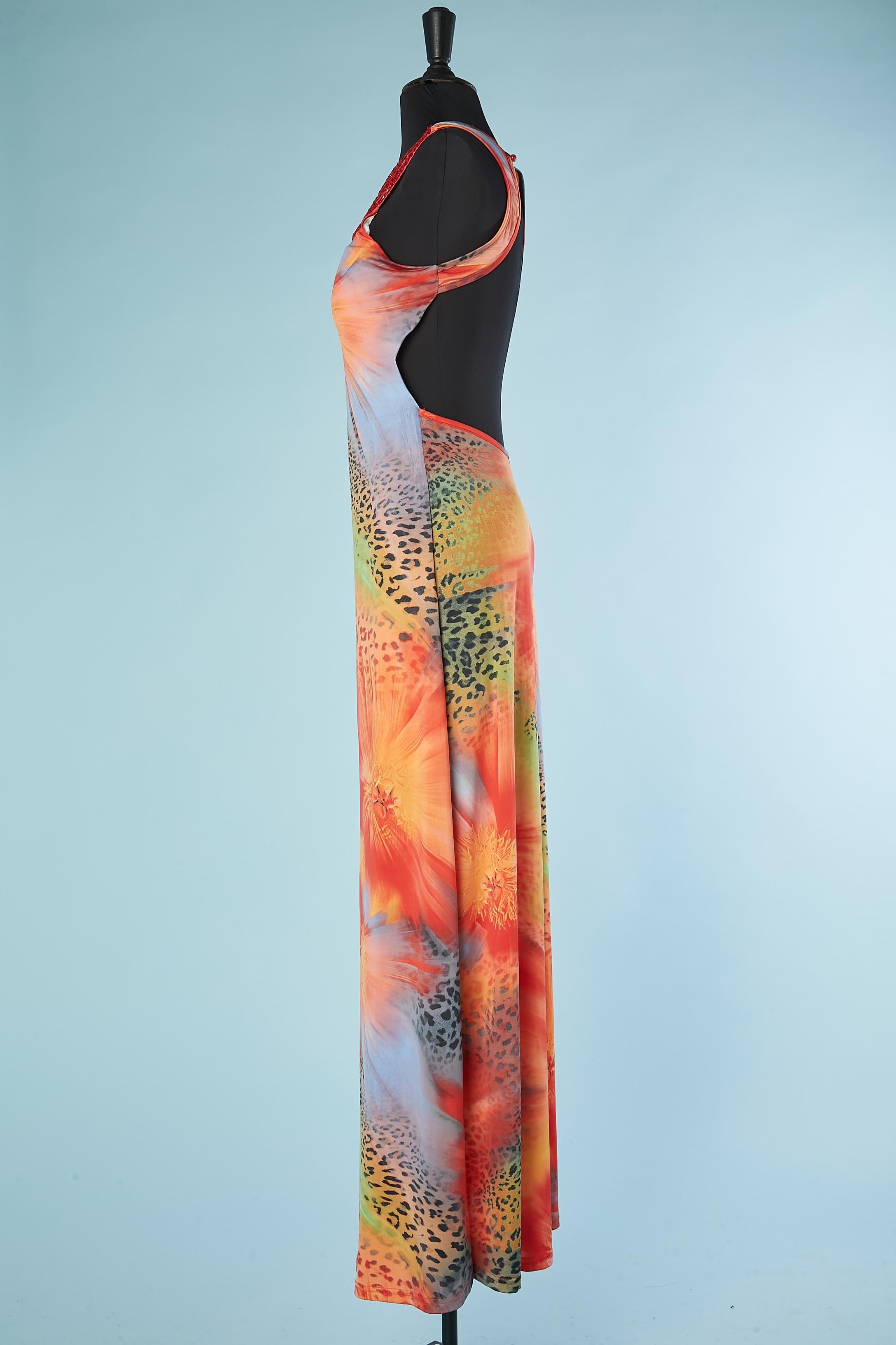 Women's Backless printed jersey evening dress with beaded work Jenny Fashion For Sale