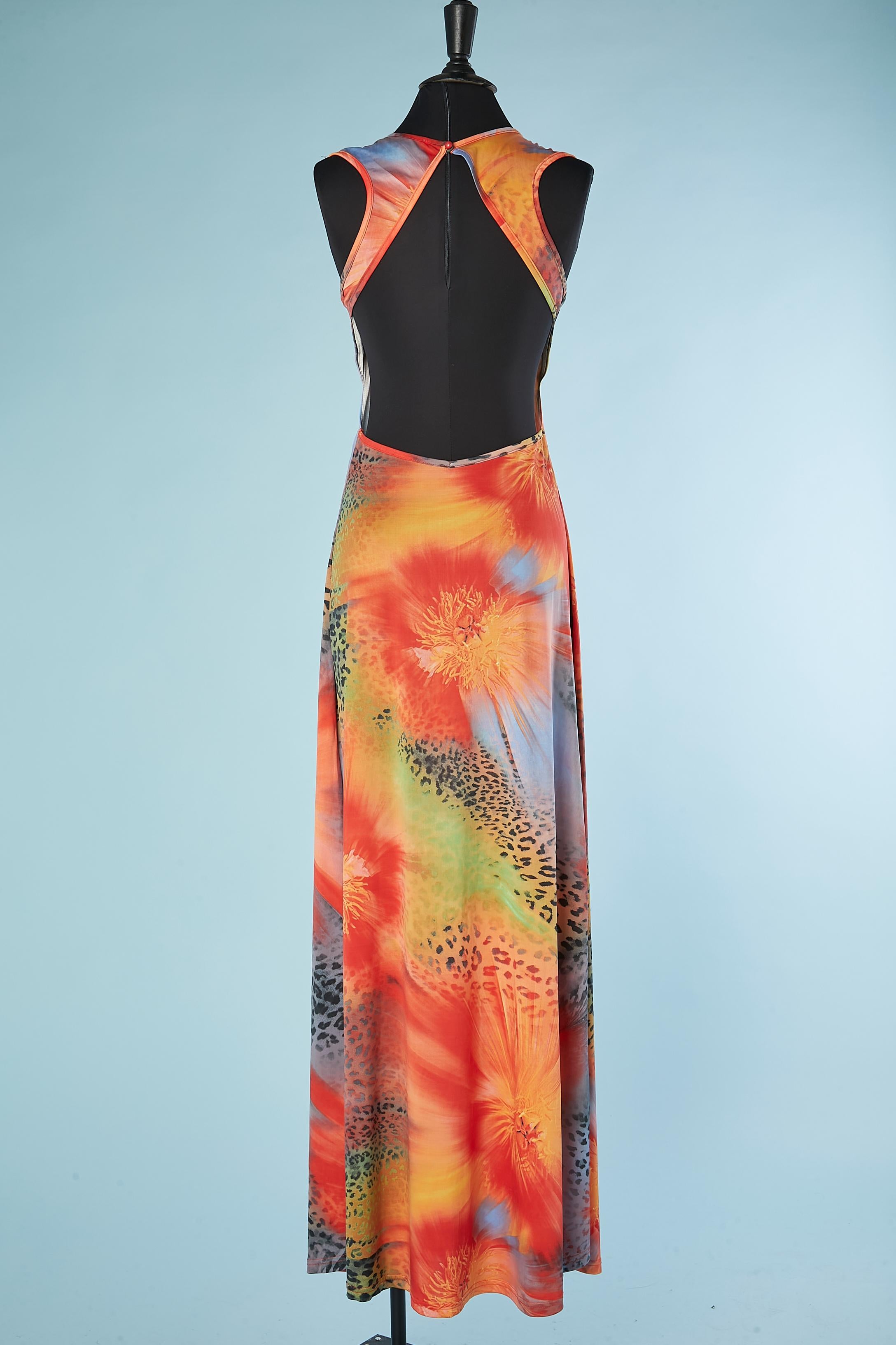 Backless printed jersey evening dress with beaded work Jenny Fashion For Sale 1