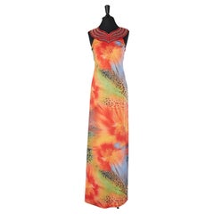 Robe de soirée dos nu en jersey imprimé avec perles Jenny Fashion