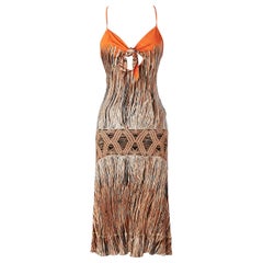 Abito in rayon senza schienale con stampa macrame e cordoncino Just Cavalli
