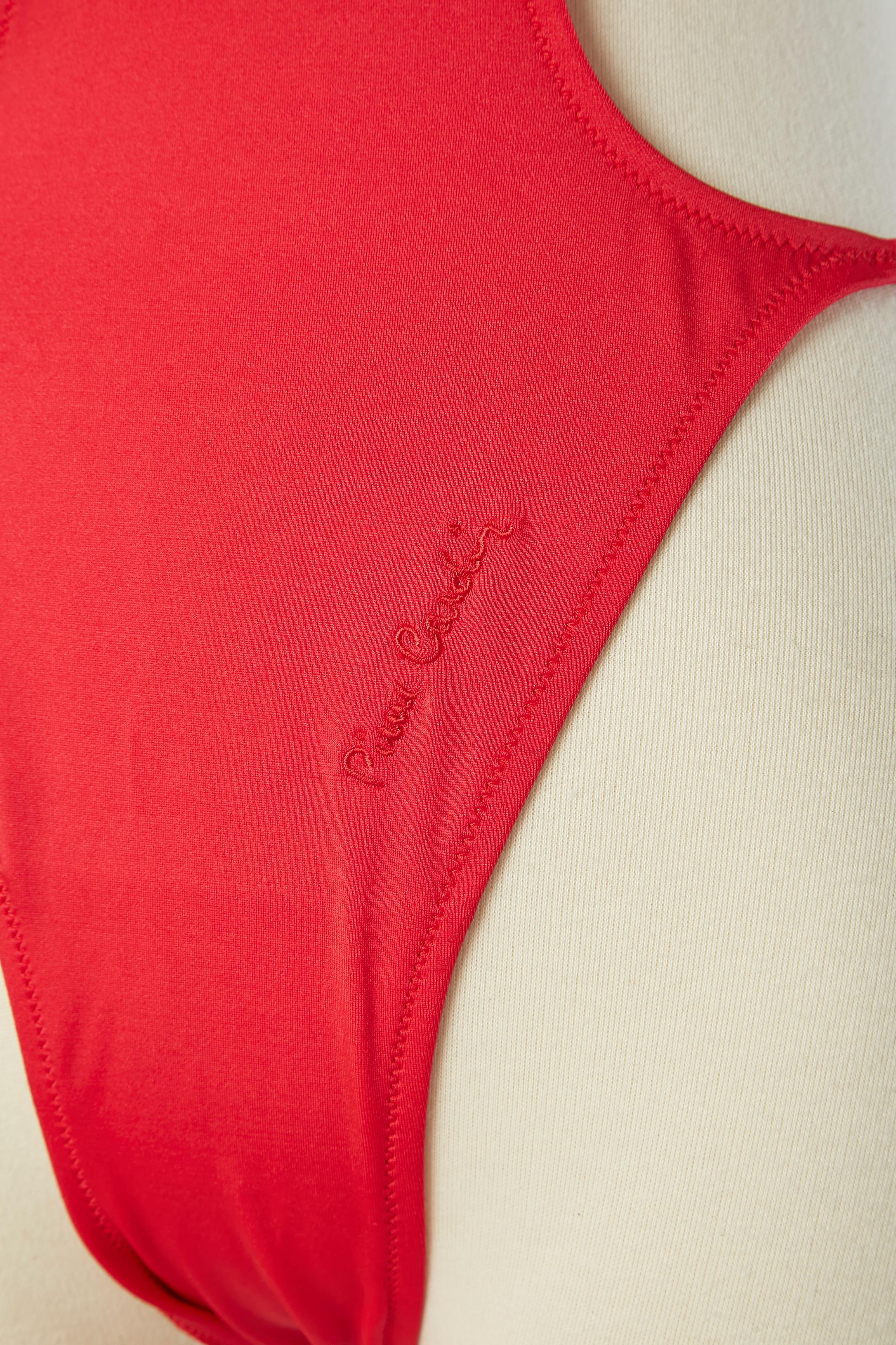 Women's Backless red lycra bathing-suit with lycra flowers appliqué Pierre Cardin NEW 