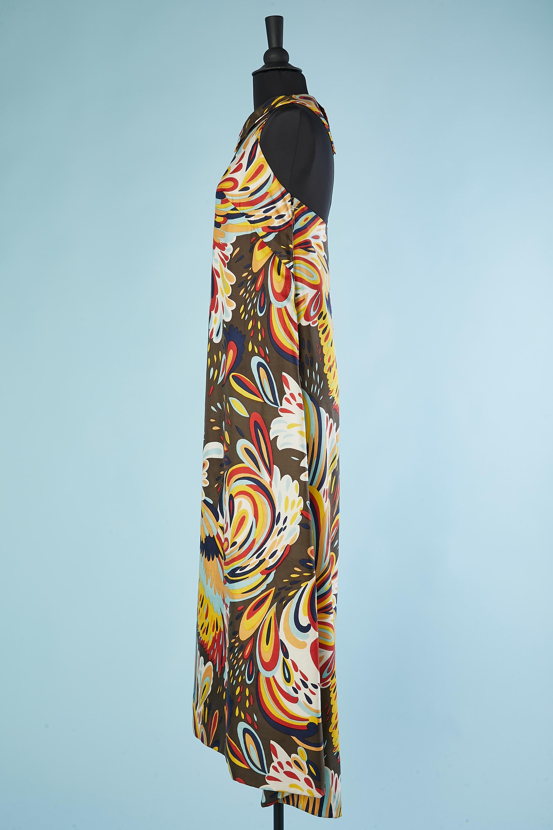 Robe du soir imprimée en soie, dos nu Circa 1970''s Excellent état - En vente à Saint-Ouen-Sur-Seine, FR