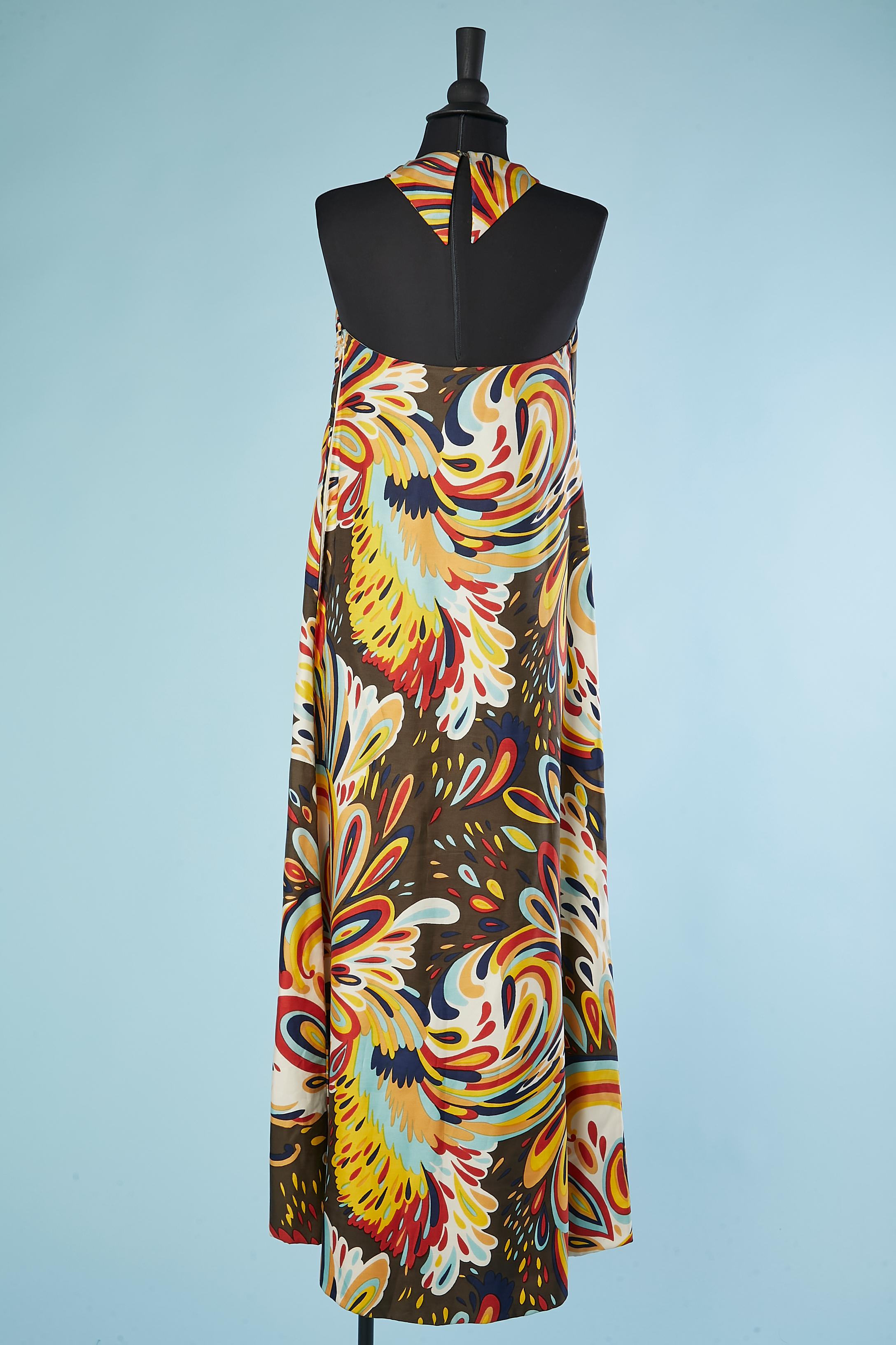 Women's Backless silk printed evening dress Circa 1970's  For Sale