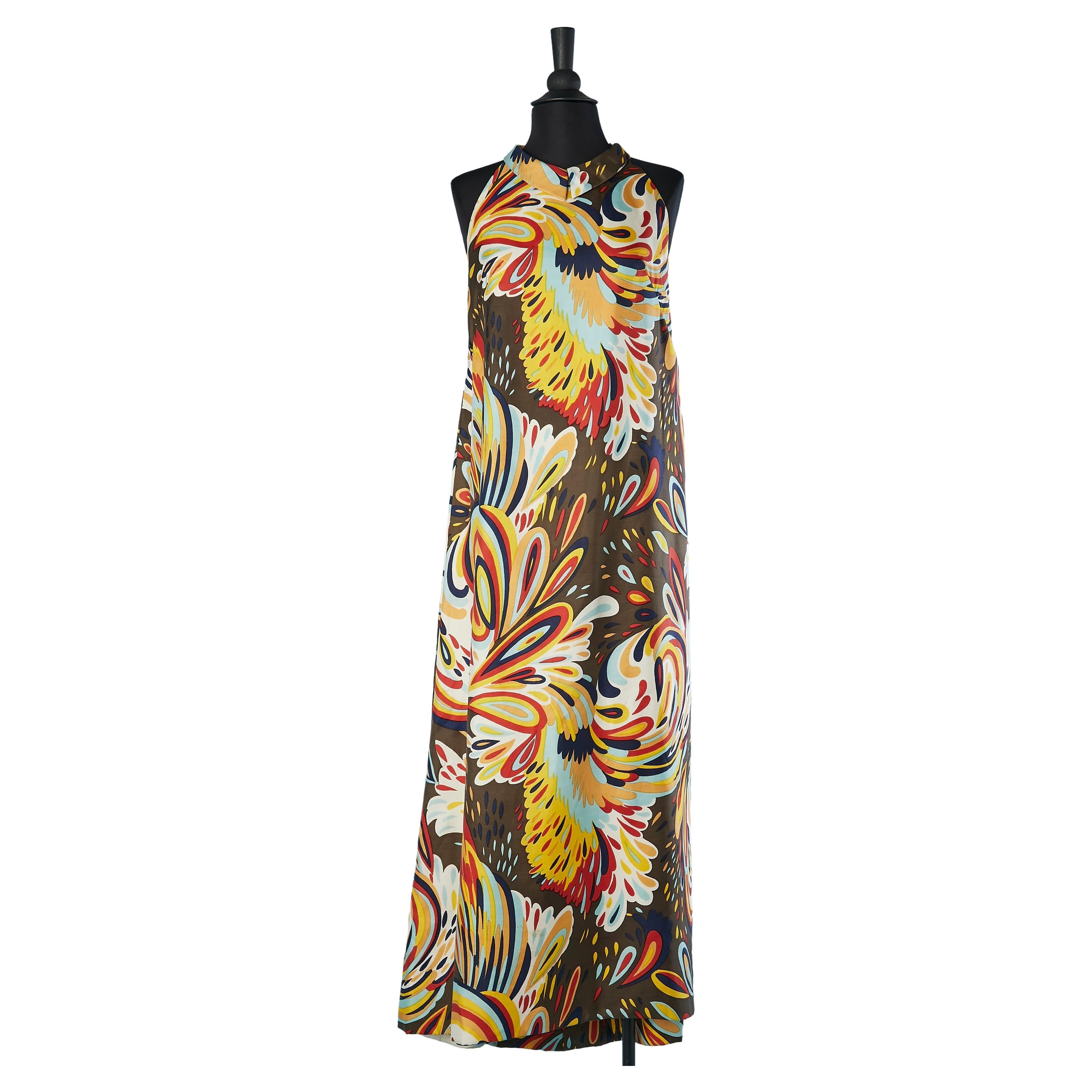 Backless silk printed evening dress Circa 1970's  For Sale