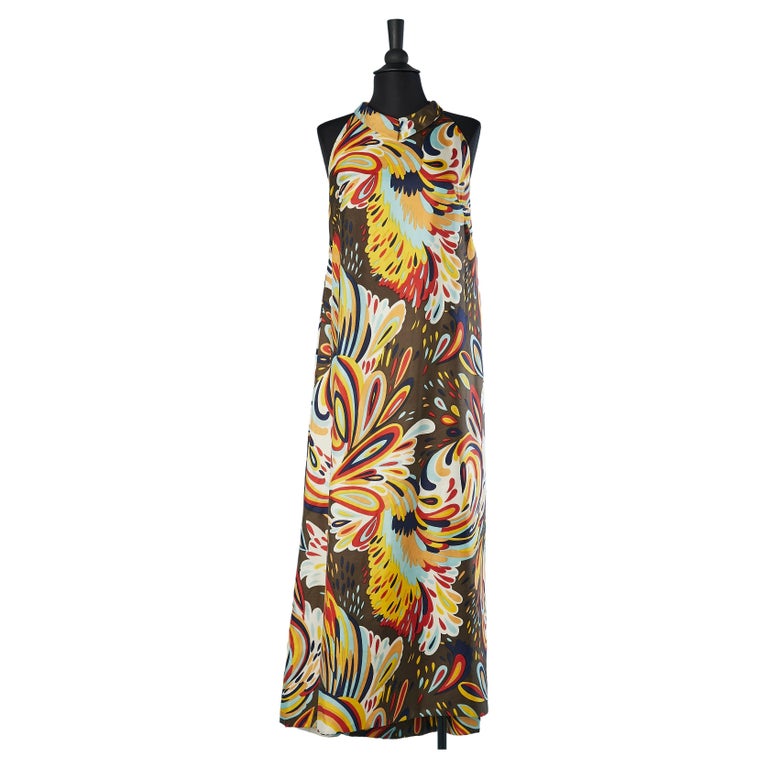 Backless silk printed evening dress Circa 1970's For Sale at 1stDibs