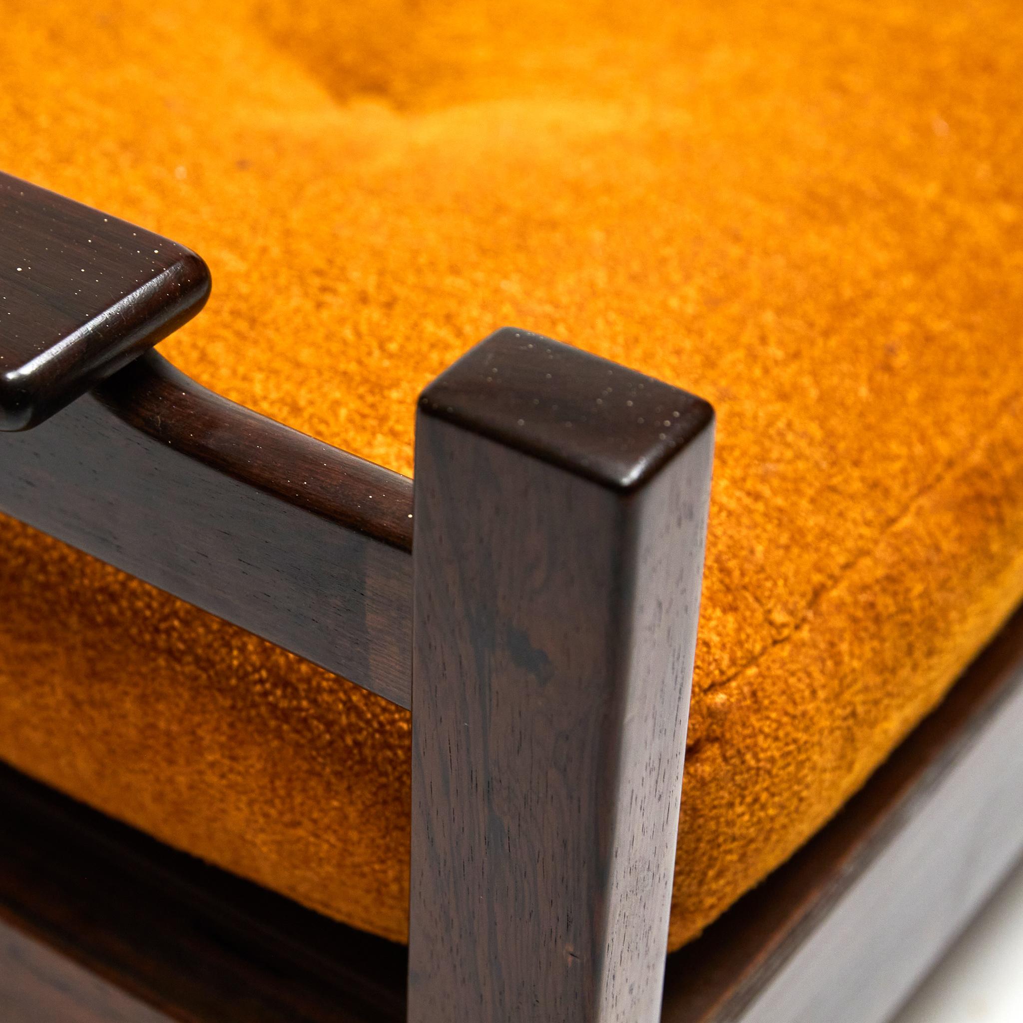 Woodwork Brazilian Modern Bench in Hardwood & Orange Cushions by Fatima, 1960s, Brazil For Sale