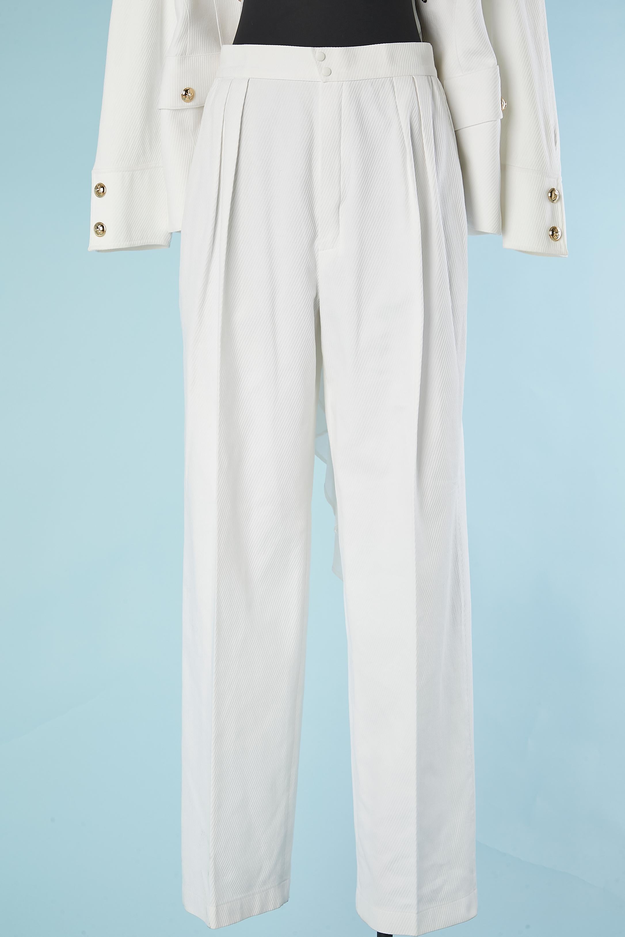 Backless white cotton trouser-suit with gold metal star snap Thierry Mugler  7