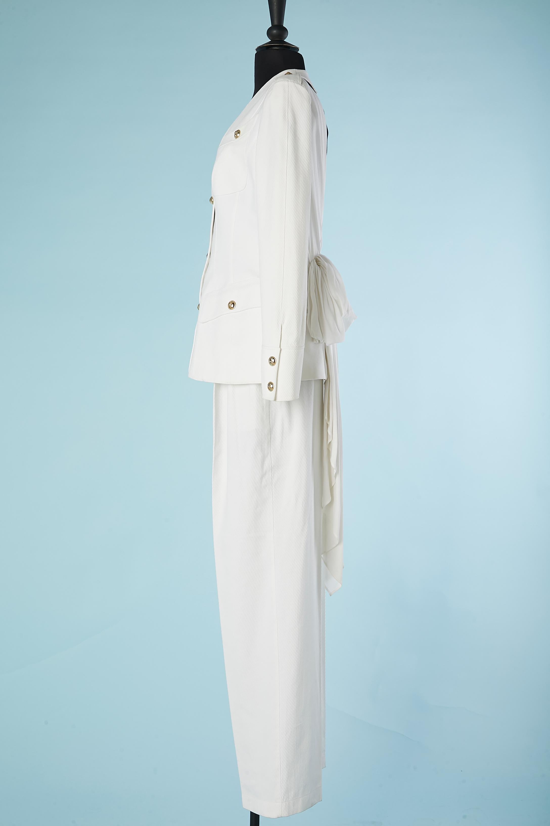 Backless white cotton trouser-suit with gold metal star snap Thierry Mugler  1