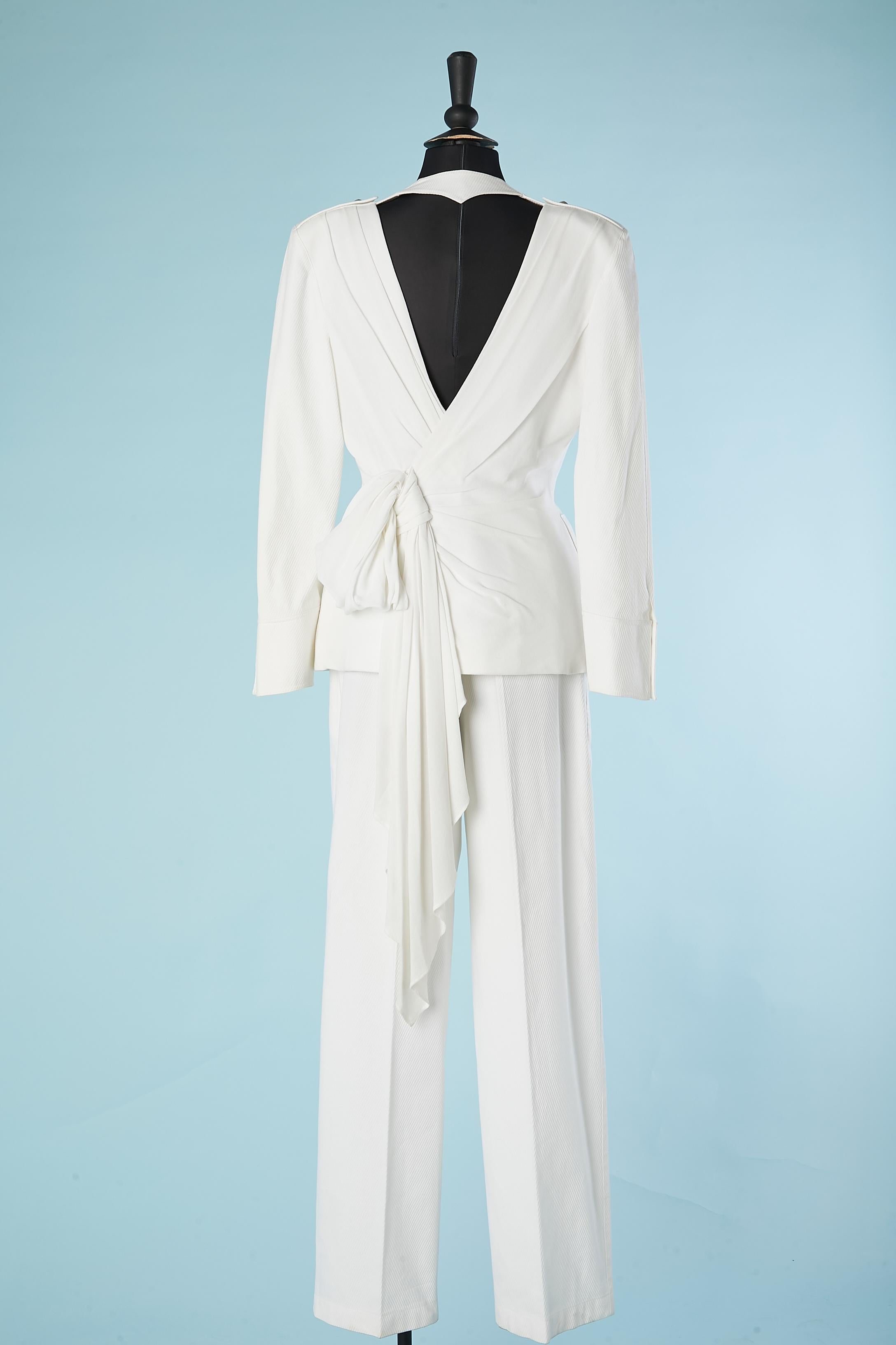 Backless white cotton trouser-suit with gold metal star snap Thierry Mugler  2