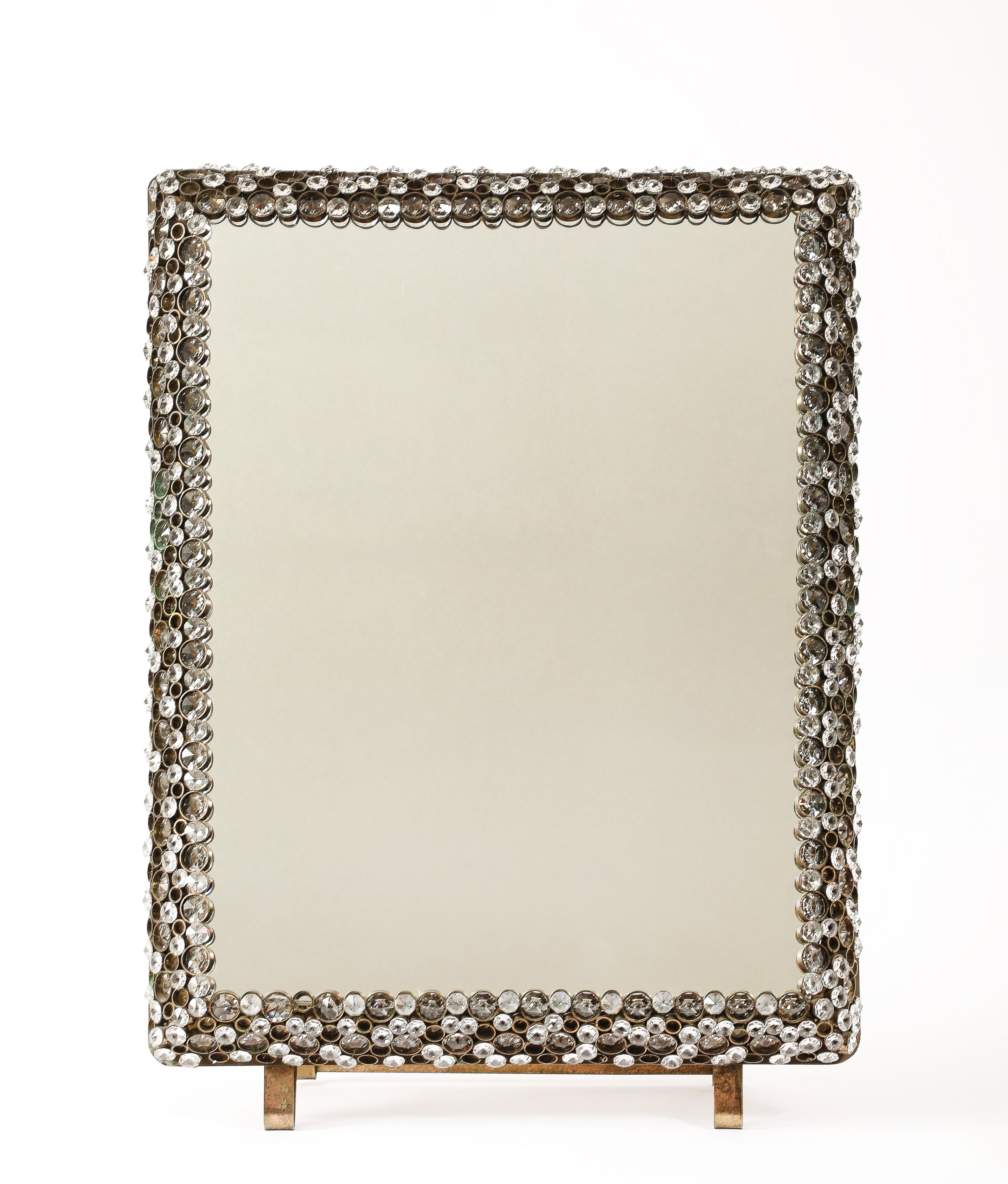 20ième siècle Miroir de table / miroir mural autrichien rétroéclairé avec cristaux, Autriche, années 1950 en vente