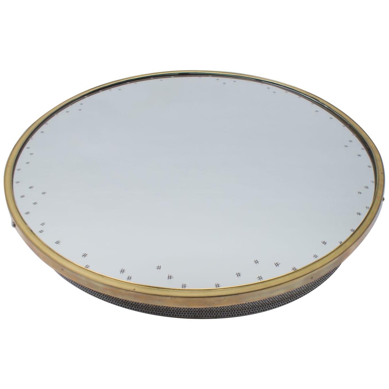 Backlit Brass wall Mirror With Engraved Stars and Perforated Plate Frame, 1950s