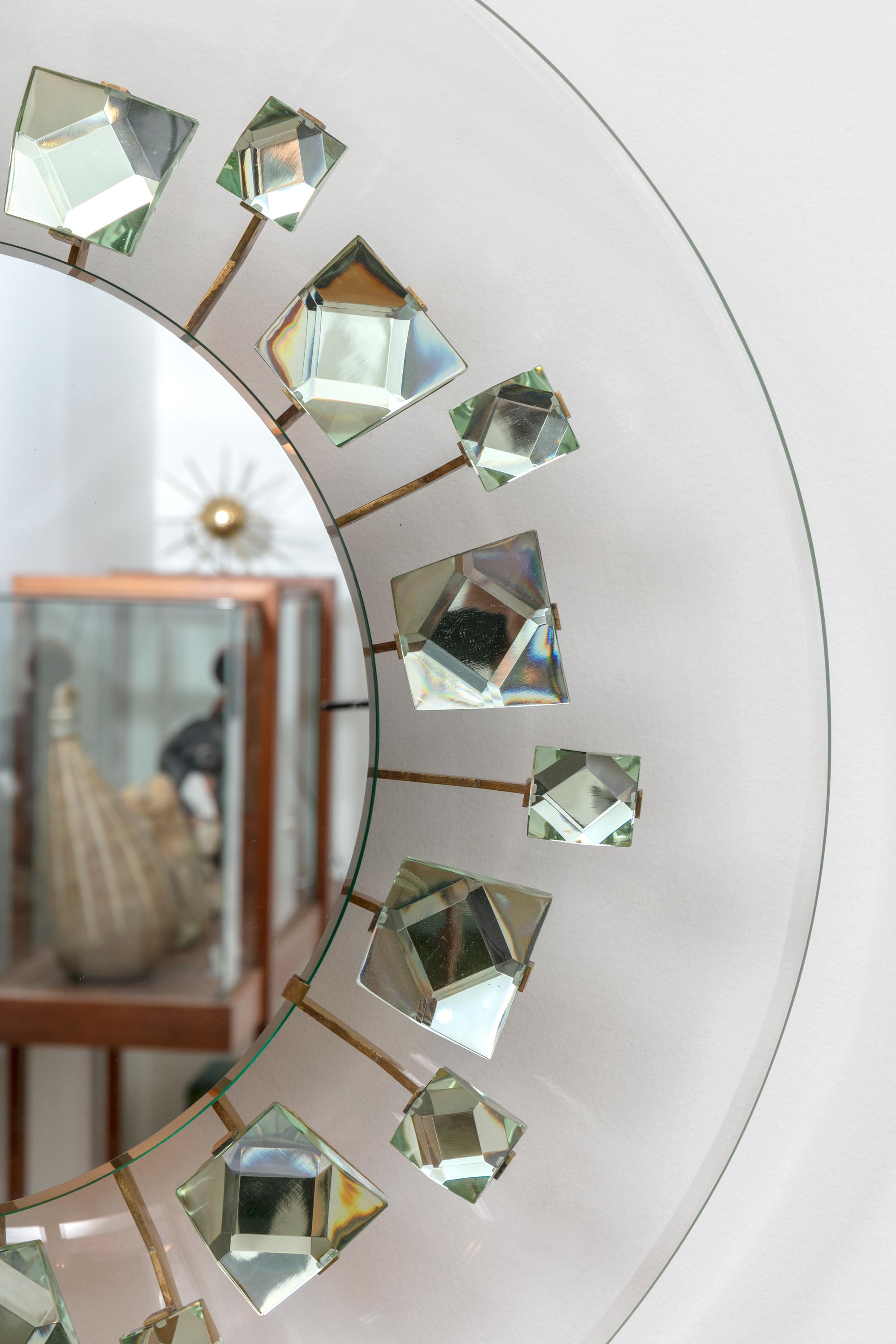 Mid-Century Modern Backlit Chisel Cut Glass Mirror Attributed to Max Ingrand for Fontana Arte