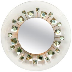 Backlit Chisel Cut Glass Mirror Attributed to Max Ingrand for Fontana Arte