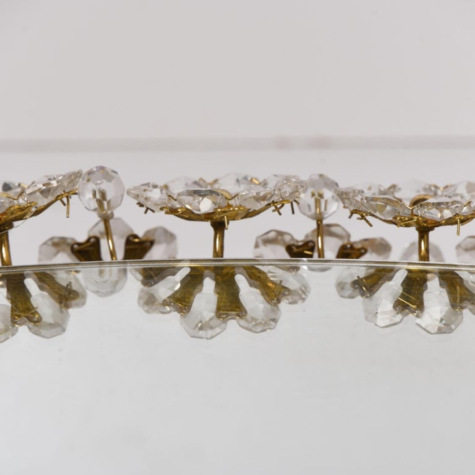 Backlit Flower Mirror, Gilt Brass Crystals, 1970 For Sale 1
