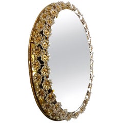 Backlit Flower Mirror, Gilt Brass Crystals, 1970