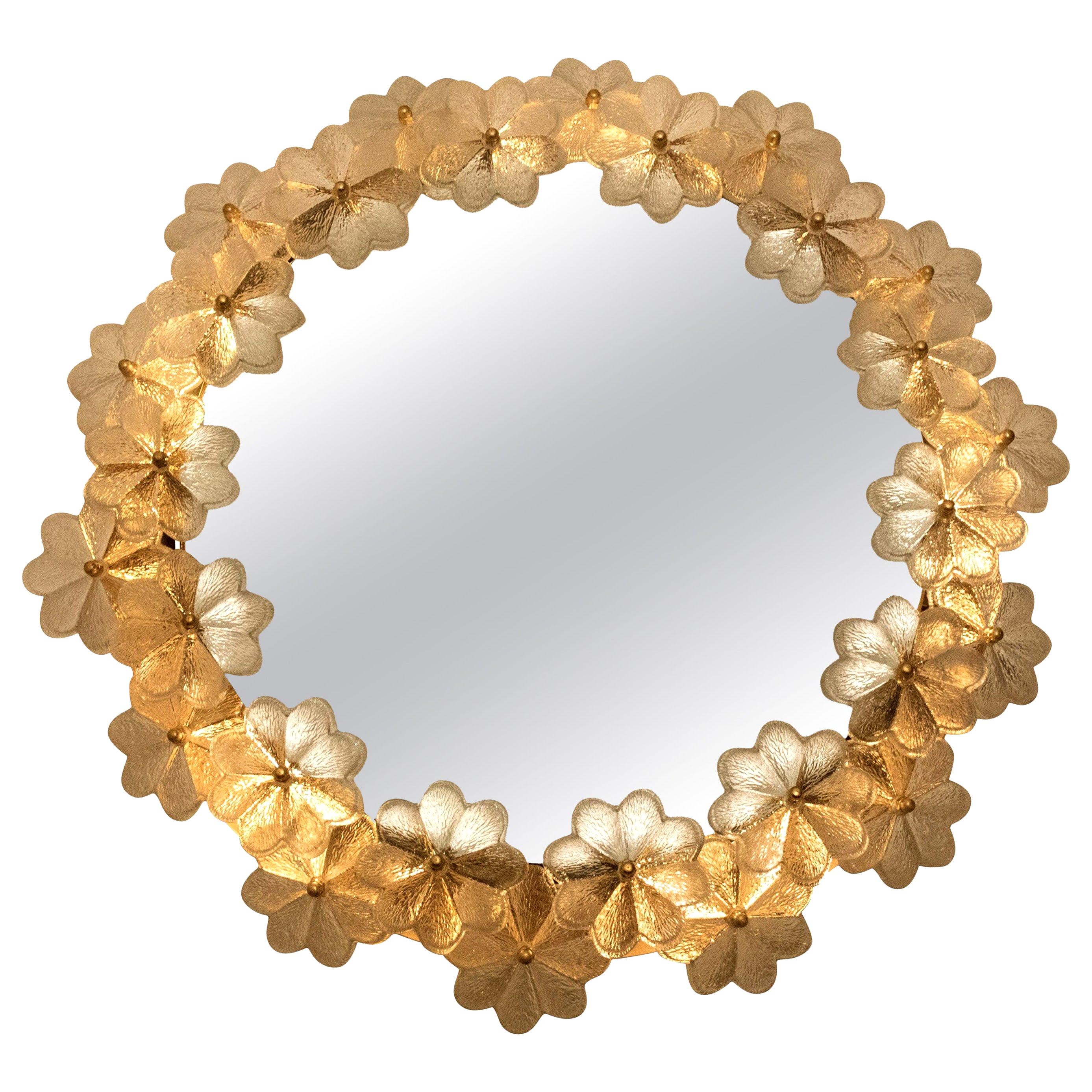 Backlit Mirror with Clear Glass Flowers by Ernst Palme, Germany, 1970s