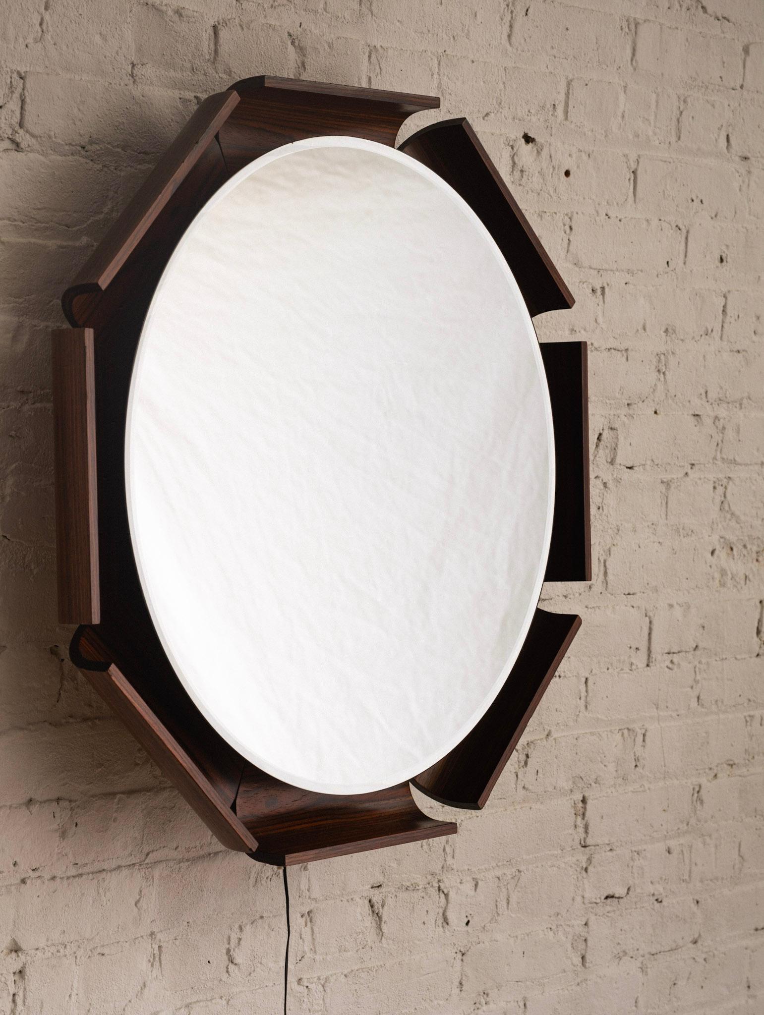 Space Age Backlit Rosewood Wall Mirror by Isa Bergamo
