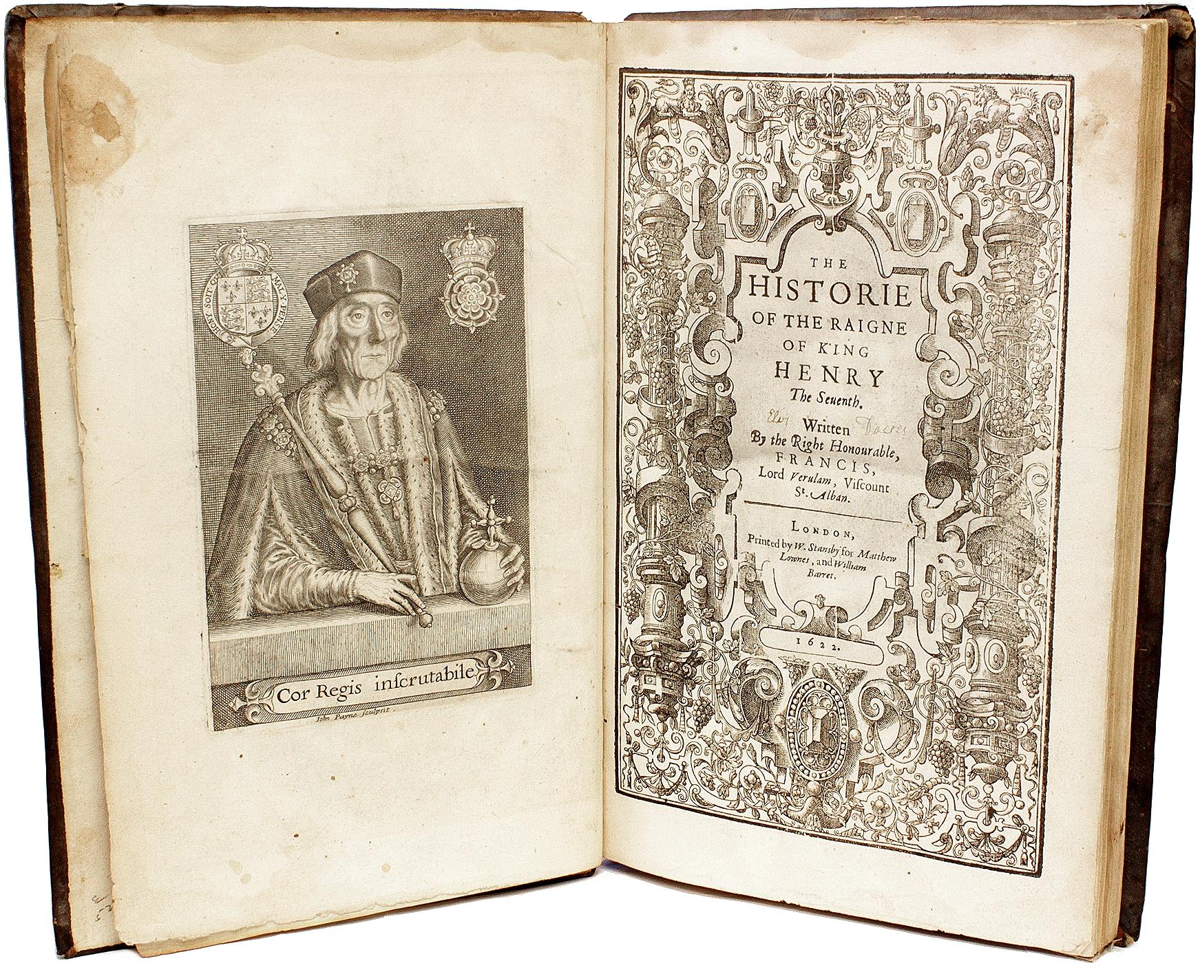 BACON. Historie du Raigne du roi Henry le Septième. 1ST ED 1ST ISSUE - 1622 Bon état - En vente à Hillsborough, NJ