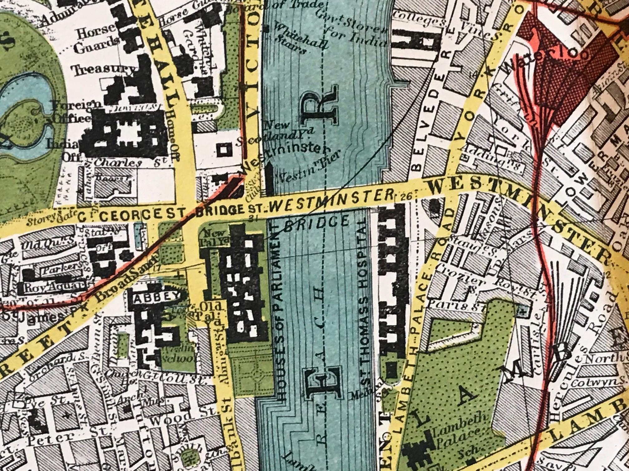 Linen Bacon's New Shilling Map of London and Illustrated Guide, circa 1890 For Sale