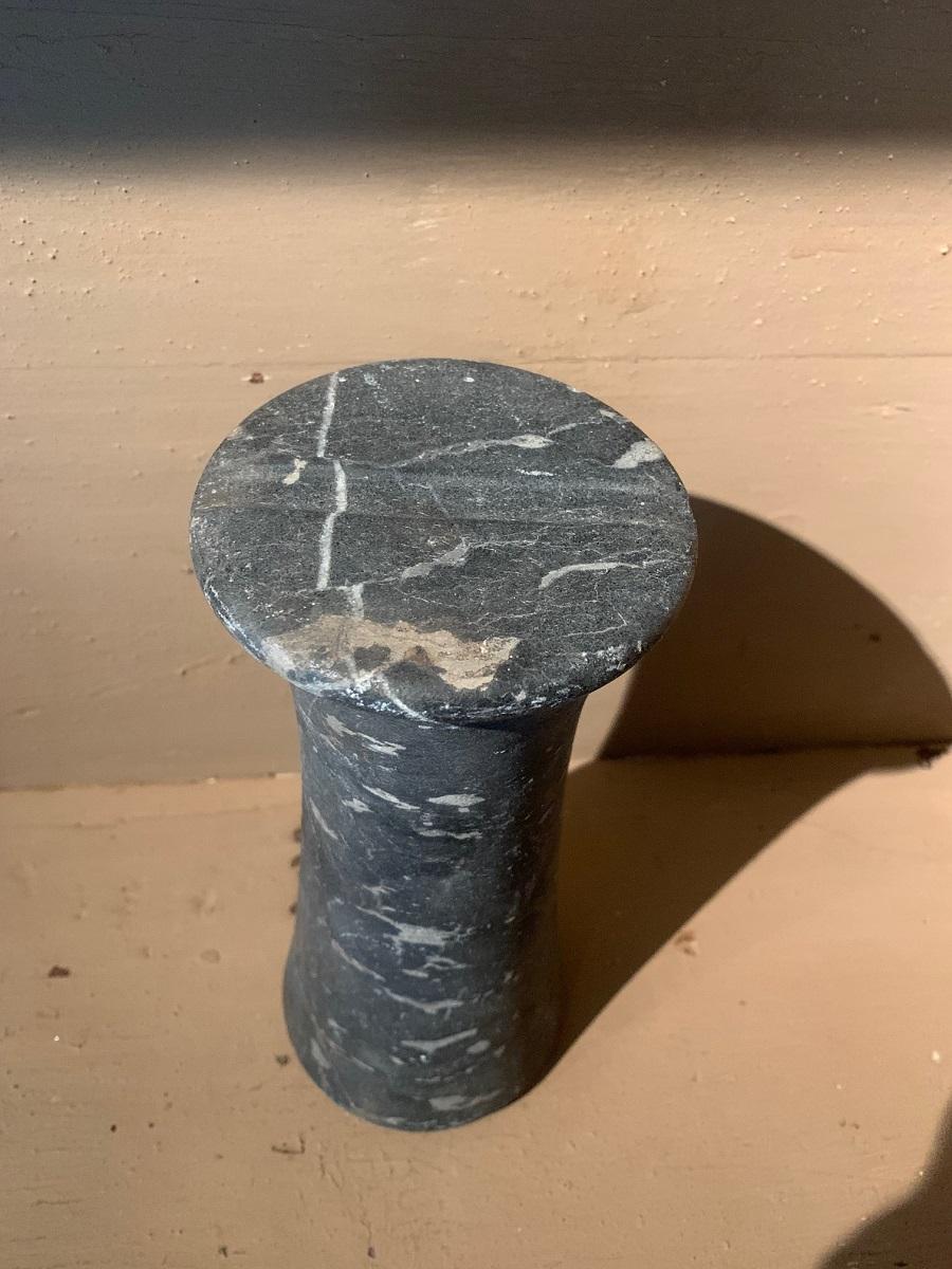Hand-Carved Bactrian Black Marble Column Idol
